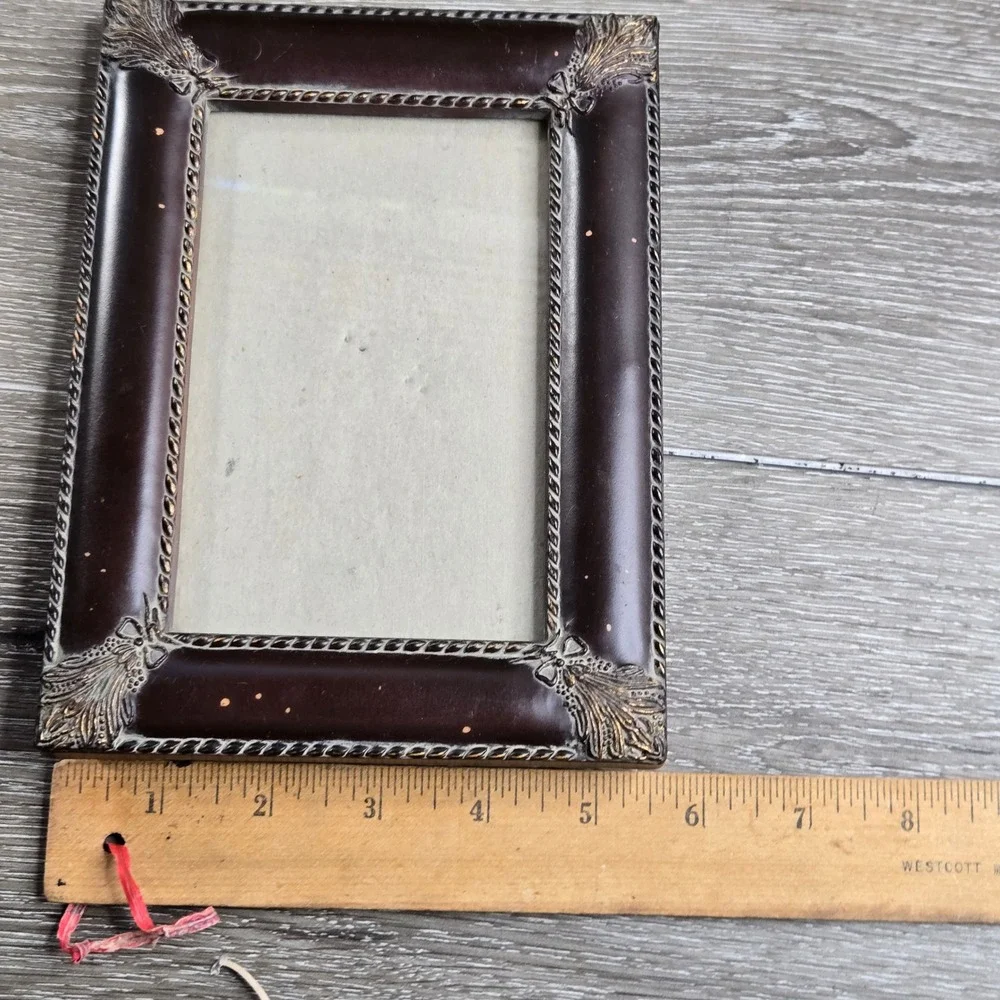 Vintage Ornate Metal Picture Frame Dark Brown and Gold Victorian Bow 5.5x7.5